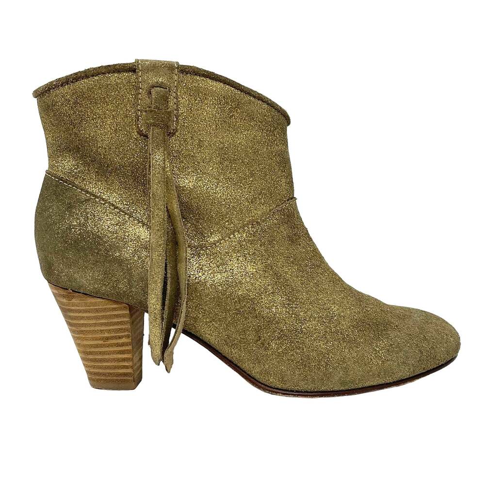 Maje Jaune Gold Suede Ankle Booties with Tassel Size EU40 US10 UK7
